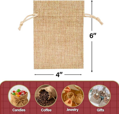 Mandala Crafts 4X6 Inch Plain Burlap Drawstring Gift Bags for Favors - 20 Small Linen Sacks Gift Pouches for Candy, Coffee, Jewelry, Wedding, and Party Supplies