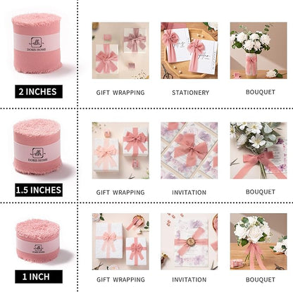 DORIS HOME Dusty Rose Chiffon Ribbon for Flower Bouquet, 1" x21Yd Fabric Ribbon for Gift Wrapping, Handmade Frayed Ribbon for Wedding Invitations/Christmas Decorations