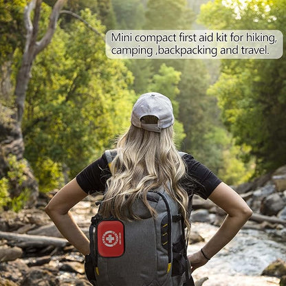 Mini First Aid Kit -Small Waterproof Hard Shell Medical Kit with Compartments for Camping, Hiking, Car, Home, Office, School - Vehicle & Outdoor Emergency Medical Kit (Red)