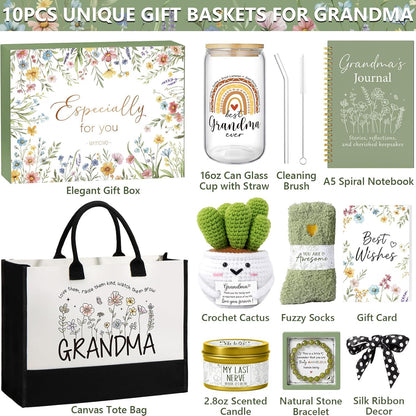 Christmas Gifts for Grandma Nana, Best Grandma Birthday Gifts from Granddaughter Grandchildren Grandkids, Unique Grandmother Nana Birthday Gift Basket for Gigi, New Granny Gift w/Canvas Tote Bag