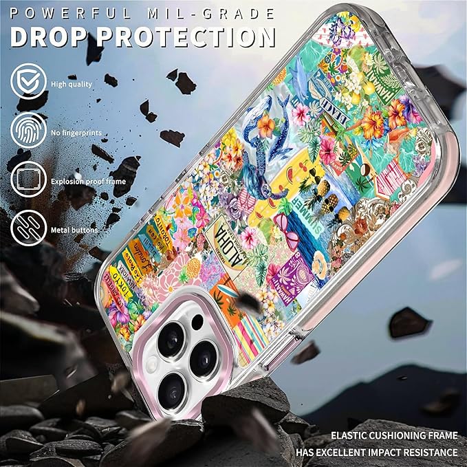 Case for iPhone 15 Pro,[Compatible with MagSafe],Hawaii Aloha Cover Coastal Beach Collage Phone Case Design，for Women Girls Magnetic Clear Cover - Slim, Sleek, & Shockproof Protection