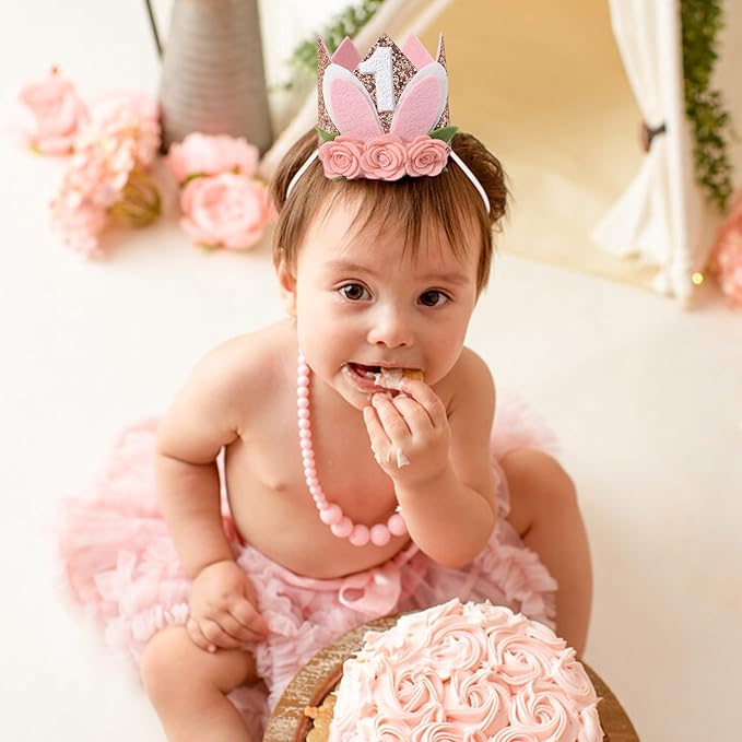 Some Bunny Easter Bunny Floral 1st Birthday Crown Hat - Rabbit Decor for Girls, Spring Birthday Celebration