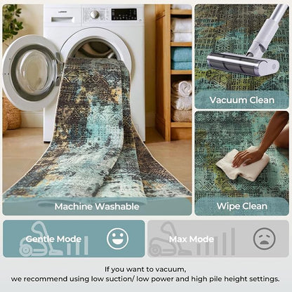 Kokia Abstract 9x12 Area Rugs Living Room Washable Dark Green Low Pile Non-Slip Indoor Decor Carpet Foldable Stain Resistant Ombre Rugs Bedroom Dining Room, Oslo Moss