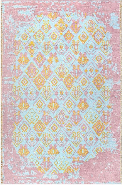Alfa Rich 3x10 Pink Orange Teal Reversible Washable Area Rugs for Living Room Hallway Kitchen Runner