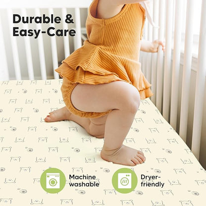 KeaBabies 2-Pack Baby Crib Sheets for Boys, Girls - 52x28 Viscose Derived from Bamboo Toddler Bed Sheets Neutral, Fitted Crib Mattress Cover for Standard Baby Bedding, Soft & Cozy (Bumble Bear)