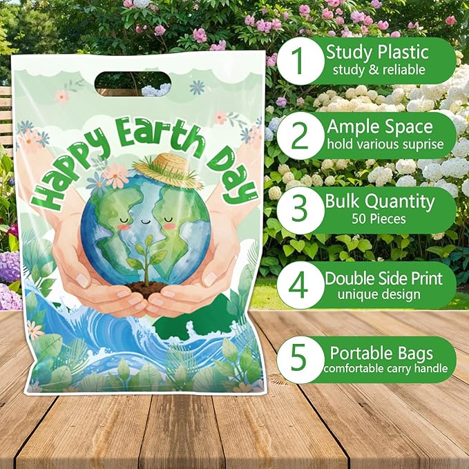 Falueqg Happy Earth Day Party Favors - 50 Pcs Earth Day Goodie Candy Treat Bags Protect the Environment Theme Party Supplies for Environmental Protection Activities