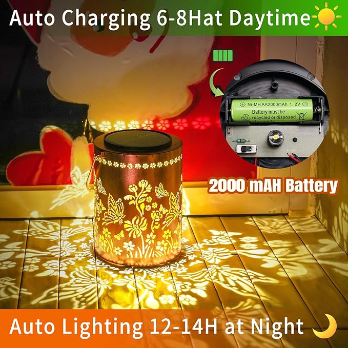 13.4" Large Size Butterfly Solar Hanging Lanterns, Upgraded Solar Panel & 2000mAh Battery for Long-Lasting, Outdoor Waterproof Garden Decor for Patio Yard Table Tree, Gifts for Women Mom Grandma