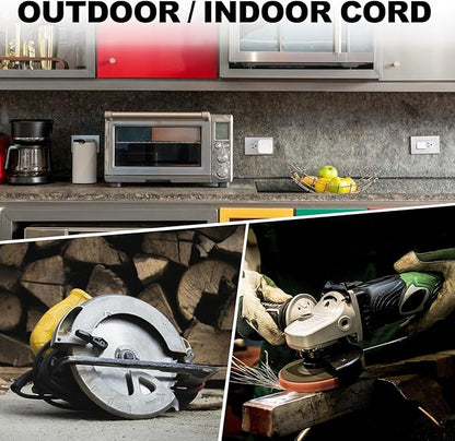 EP 2 Pack 15 Ft Outdoor Extension Cord with 3 Electrical Power Outlets - 16/3 SJTW Black Cable with 3 Prong Grounded Plug for Safety Great for Christmas Lights, Garden and Major Appliances