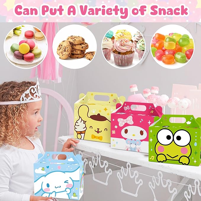 Zoomiin 24PCS Cute Party Favor Treat Boxes, Cartoon Theme Candy Boxes Goodie Gift Boxes with 12 Styles Pattern Birthday Party Supplies Decorations
