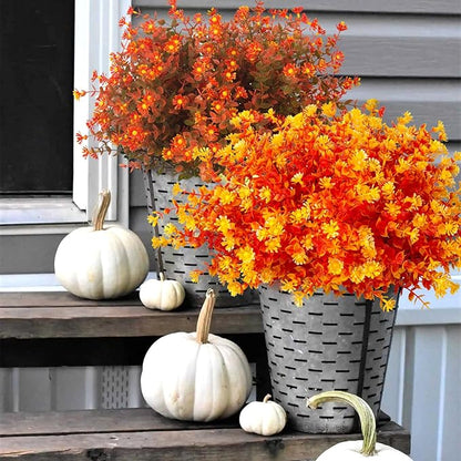 12 Bundles Artificial Fall Flowers No Fade Faux Autumn Plants, Fake Indoor Outdoor Greenery Decorations for Thanksgiving Christmas Wedding Party Home Garden Fireplace Décor (Fall Red)