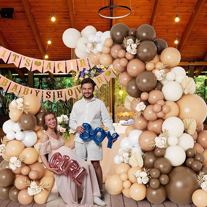 DBKL Brown Balloon Garland Arch Kit with Different Size Nude Coffee Brown Ivory White Boho Tan Neutral Balloons for Woodland Teddy Bear Baby Shower Jungle Safari Birthday Party Decorations