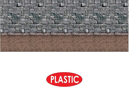 Beistle Stone & Dirt Floor Wall Backdrops, 4’ x 30’, Pack of 2 – Medieval Party Decorations, Medieval Decor Background, Easy to Adhere Wall Covering, Stone Backdrop, Halloween Party Decorations