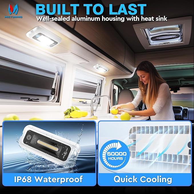MICTUNING 6 Inch Interior RV Porch Light, Utility RV Awning White 6000K, Smart Touch Screen, Indoor IP68 Waterproof Aluminum for SUV Camper Trailer MPV Boat Home Cabinet Hallway