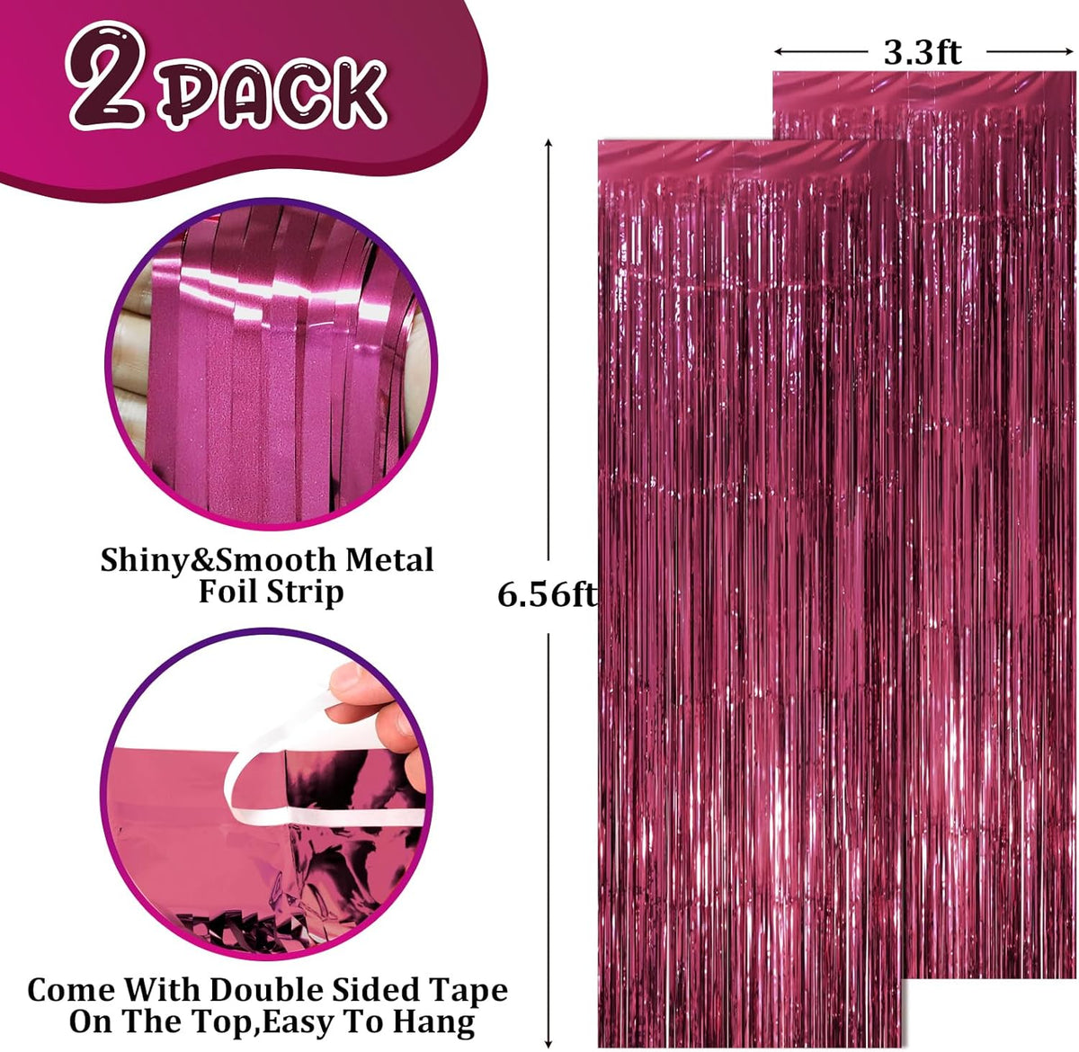 2 Pack Burgundy Foil Fringe Backdrop Curtains, Tinsel Streamers Party Decorations, Fringe Backdrop, Door Shimmer for Retro Theme Party