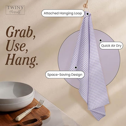 TWINY threads Circle Waffle Kitchen Dish Towels 16x26 Inch, 100% Cotton, Set of 4, Soft, Absorbent, Heavy Duty, Decorative Dishcloth Set, Suitable for Spring Decor, Gifting, Drying Dishes, Lavender