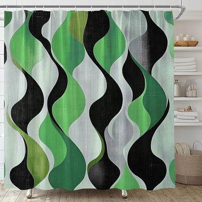Mid Century Shower Curtain Boho Minimalist Modern Abstract Aesthetic Geometric Striped Atomic Retro Earthy Fabric Bathroom Decor Set with Hooks(70" WX70 H)