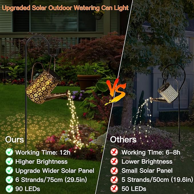 Solar Watering Can with Lights,Solar Outdoor Garden Decor Waterproof Large Hanging Lantern Landscape Lights Outside Decorations for Yard Clearance Porch Patio Pathway Gardening Gift