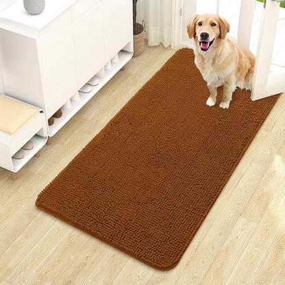 OLANLY Dog Door Mat for Muddy Paws 44x24, Absorbs Moisture and Dirt, Absorbent Non-Slip Washable Doormat, Quick Dry Chenille Mud Mat for Dogs, Entry Indoor Entryway Carpet for Inside Floor, Ochre