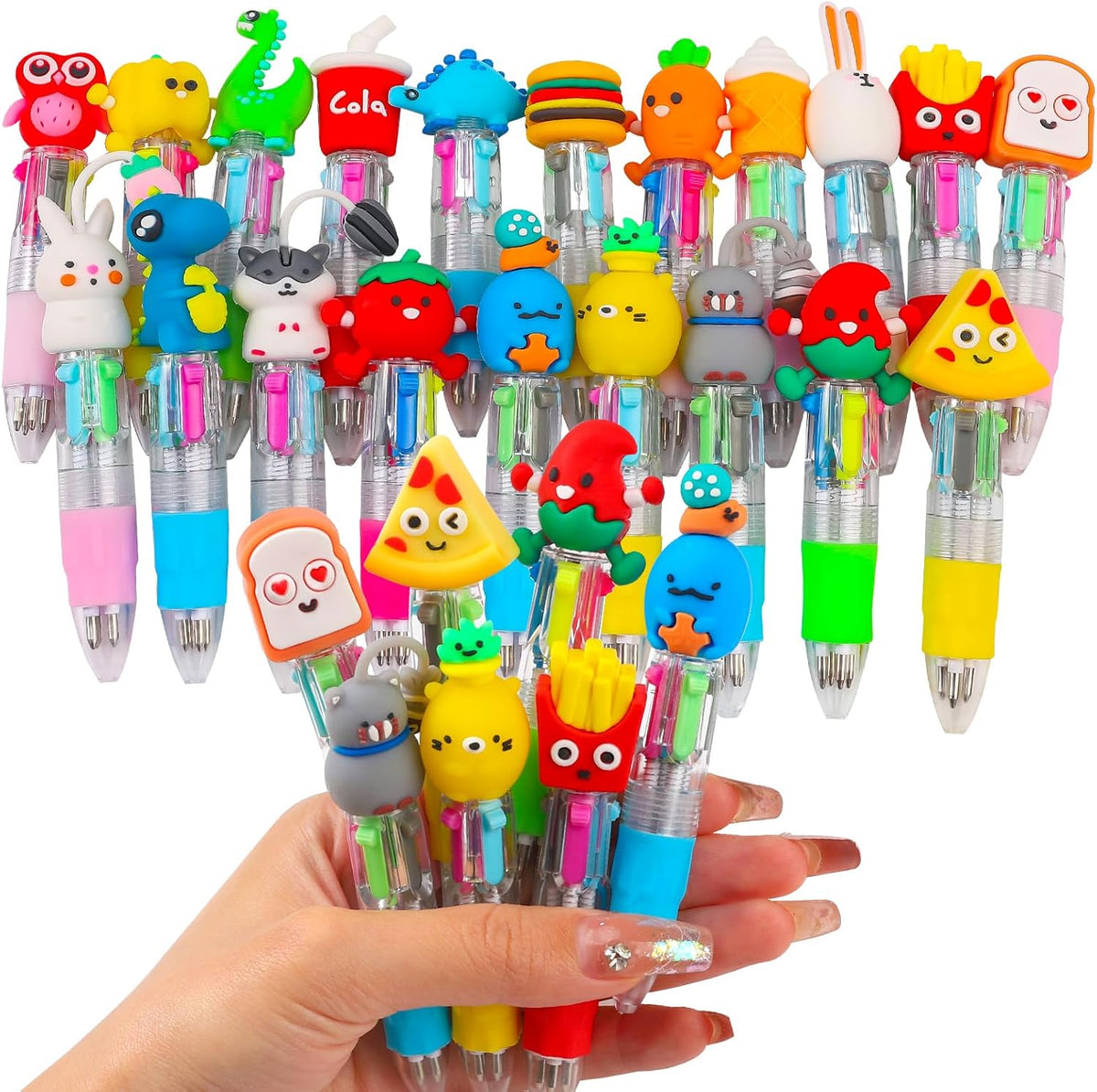 CZWZ 20Pcs Mini Multicolor Pens in One 4-in-1 Cute Pens Bulk for Kids, Fun Kawaii Ballpoint Pens for Birthdays and Children's Party Favors Gifts Teacher School Supplies