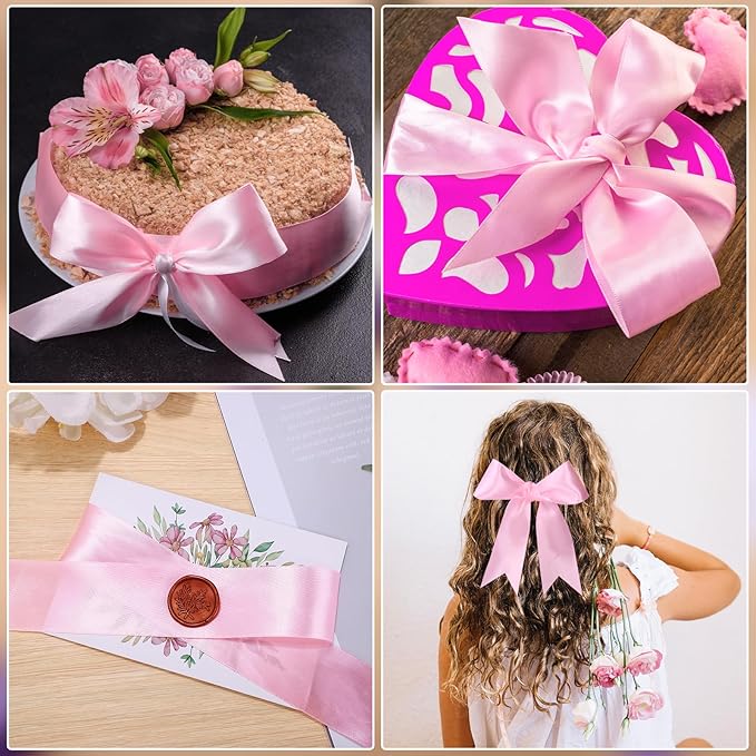 woric Pink Ribbon 1 1/2 Inch 60 Yards Light Pink Bows Wedding Decor Satin Ribbon for Mothers Day Bridal Baby Shower Decor Flower Bouquet Handmade Roses Graduation Leis