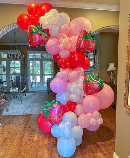 240pcs Strawberry Balloon Arch Garland Kit, Red and Pink Balloons with Strawberry Foil Balloons for Girls Sweet One Berry First Birthday Baby Shower Valentine's Day Party Decorations