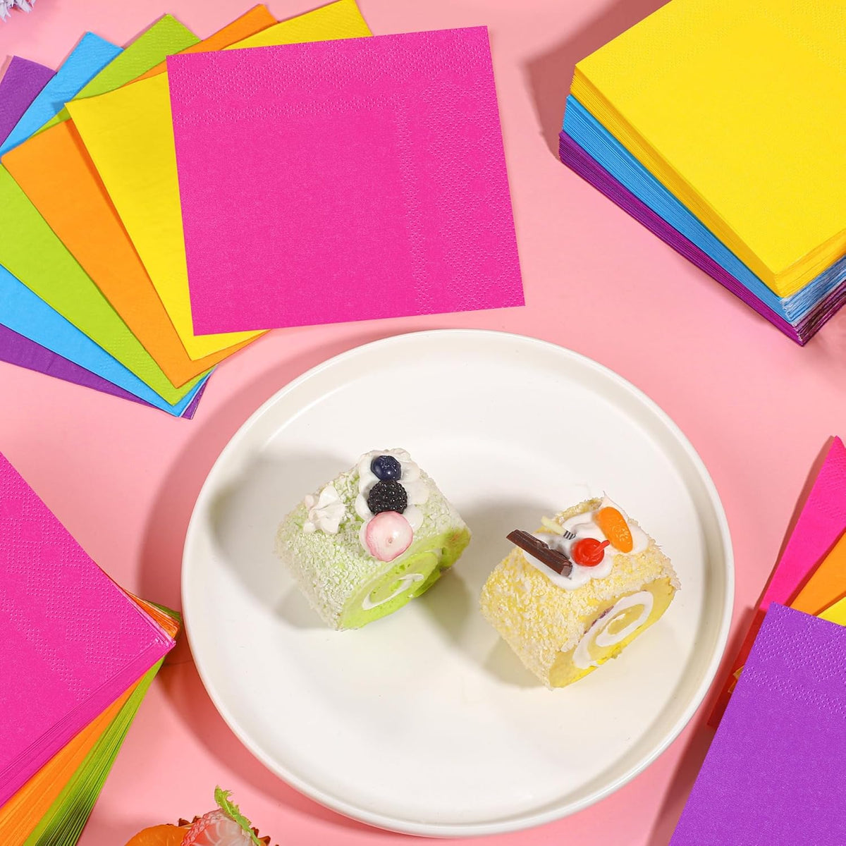 150 Pieces Colorful Rainbow Paper Napkins Cocktail Napkin Beverage Luncheon Napkins 2 Ply for Party Favors, 6 Colors