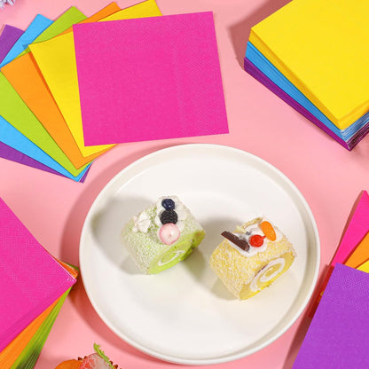 150 Pieces Colorful Rainbow Paper Napkins Cocktail Napkin Beverage Luncheon Napkins 2 Ply for Party Favors, 6 Colors