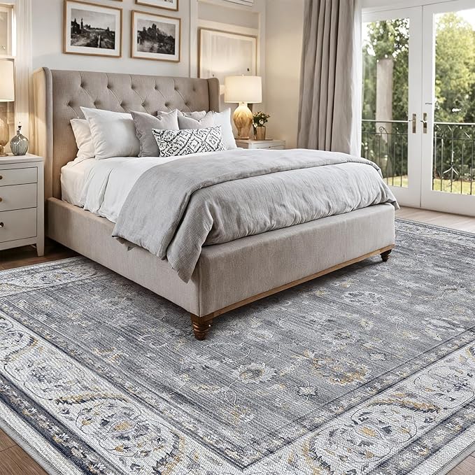 LUMI 5x8 Washable Area Rug for Living Room, Ultra Soft Traditional Vintage Rugs Non Slip with Rubber Backing, Low Profile, High Traffic, Stain Resistant Carpets, Ideal for Bedroom, Dining Room