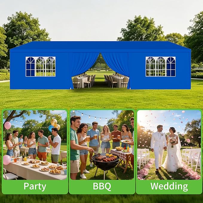 10' x 30' Outdoor Canopy Tents with 8 Detachable Sidewalls, Blue Patio Gazebo Tents, Shade Shelters for Birthday, Events, Party, Wedding, Gatherings and Patio