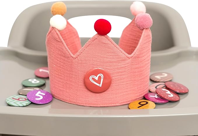 Cute Pink Girls Crown Hat with 1-10 Number Badges - Soft Fabric Tiara for Birthday Party Hat Dress Up, Princess Photo Prop