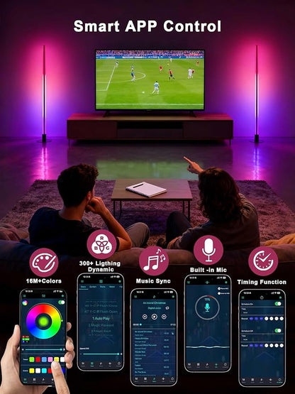 Corner Floor Lamp 2 Pack, LED Corner Lamp with 1300lm Smart Modern Floor Light with Music Sync, 16 Million Colors, Timer and DIY Shape with APP & Remote Control for Living Room, Bedroom, Gaming Room