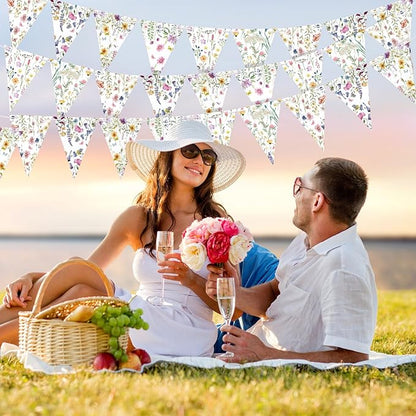 5 Pieces Wildflower Baby Shower Decorations Spring Wildflower Garland Paper Pennant Wedding Garland Triangle Banner for Wedding Bridal Shower Outdoor Decoration
