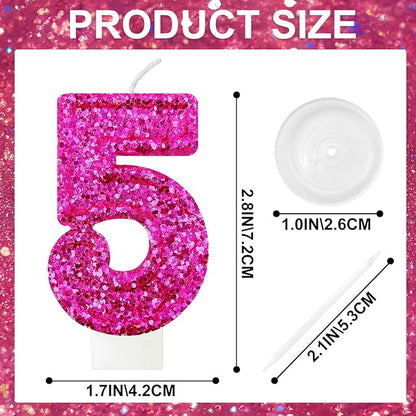Zailo Birthday Number Candles, Glitter Number Candle Cake Decorations with Sequins, Cupcake Decorations for Girls, Women, Party Anniversary Celebrations (Number 5, Bright red)