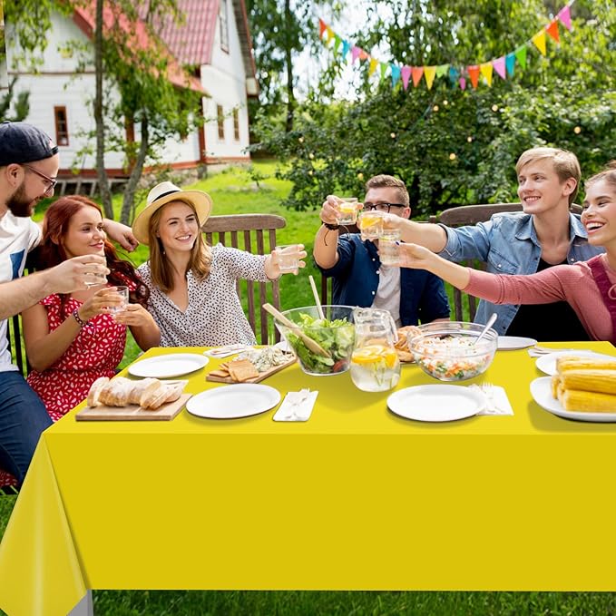 16Pack Yellow Plastic Tablecloth for Rectangle Tables, Premium Decorative Yellow Disposable Table Cloths for Parties, Rectangle Party Table Cover for Birthday Wedding Baby Shower Festivals, 54x108Inch