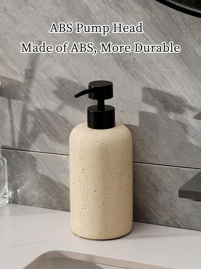 Soap Dispensers 340ML 11OZ, 2PCS Luxurious Hand Dish Shampoo Lotion Soap Dispenser Jar, Travertine Soap Pump Bottles for Kitchen Bathroom Countertop (Faint Yellow)