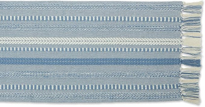 DII Farmhouse Braided Stripe Table Runner Collection, 15x108 (15x113, Fringe Included), Stonewash Blue