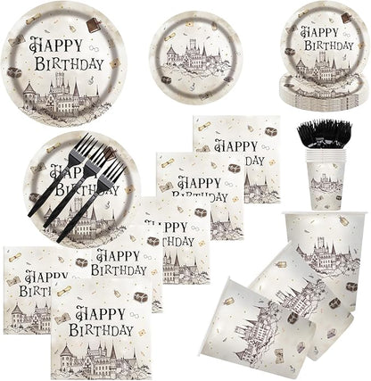 152PCS Magical Wizard Plates Napkins Birthday Party Supplies,Magical Party Paper Plates and Napkins Kit for Boys and Girls Birthday Baby Shower Party Decorations,Serves 30