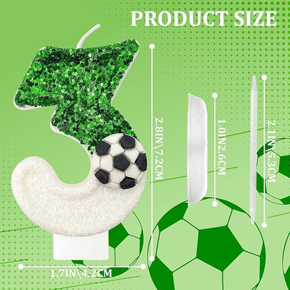 Birthday Candles，Soccer Birthday Decorations，Soccer Cake Topper,for Girl and boy Cake Toppers, Wedding Cakes, Anniversaries, Party Celebrations, Birthday Decorations (Green White, Number 3)