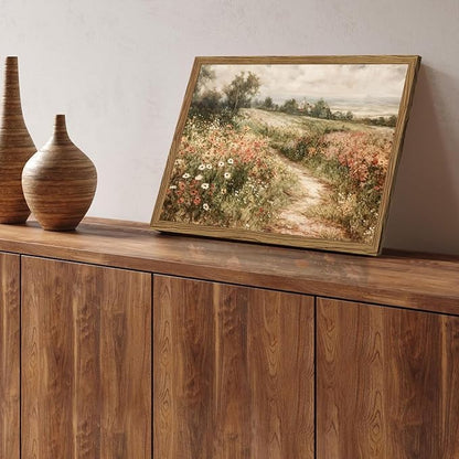 Vintage Floral Wall Art Nature Country Wildflower Wall Decor Painting Modern Botanical Flower Farmhouse Landscape Artwork 3D Textured Sandstone for Living Room Bedroom 24x36 inch Wood Framed