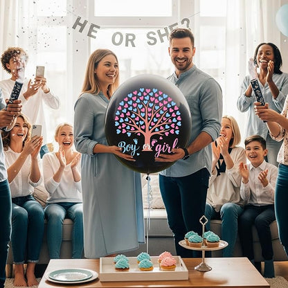 Giving Tree Gender Reveal Balloon Popping Ideas, 36" Jumbo Black Baby Boy or Girl Balloons with Blue Pink Confetti, Perfect for Baby Shower Gender Reveal Parties