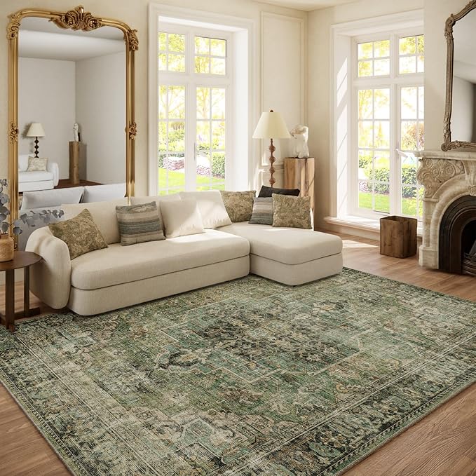 6x9 Area Rugs for Living Room: Washable Bedroom Rug Boho Vintage Rugs Stain Resistant Non Slip Low Pile Soft Lightweight Carpet for Kitchen Dining Room Farmhouse Nursery Kids Room