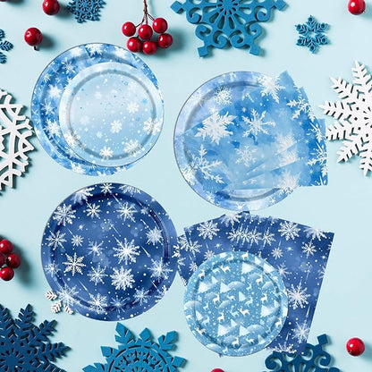 Winter Party Decorations Tableware, 60Pcs snowflake party decorations includes Snowflake Plates and Napkins, Snowflake Winter Wonderland Plates and Napkins for Winter Holiday Christmas Decorations
