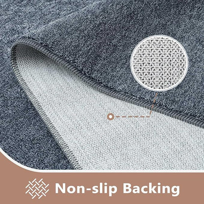 FinRèc 8x10 Washable Area Rugs for Bedroom Living Room, Low Pile Thin Rug Solid Color, Non-Slip Carpet Indoor for Home Decor (Grey Blue/White)