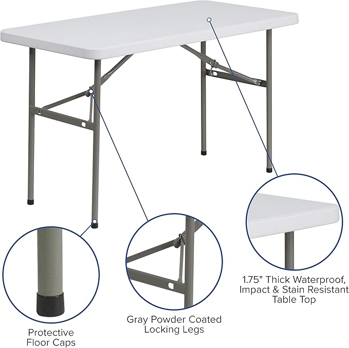 Flash Furniture Elon 4' Rectangular All-Occasion Plastic Folding Event Table, Folding Banquet Table for Indoor/Outdoor Events, White