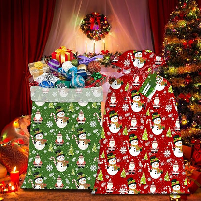 2 Pcs Large Gift Bags Xmas Santa Snowman Gift Bag Oversized Plastic Storage Bags 48"x 36" for Huge Big Gifts Presents Wrapping Kids Bicycle Bike Goodie Bags, Birthday, Party, New Parents Baby Shower