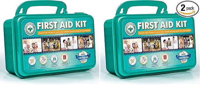 General Medi 150 Pieces Hardcase First Aid Kit - First Aid Box Contains Premium Medical Supplies for Travel, Home, Office, Vehicle, Camping, Workplace & Outdoor (Pack of 2)