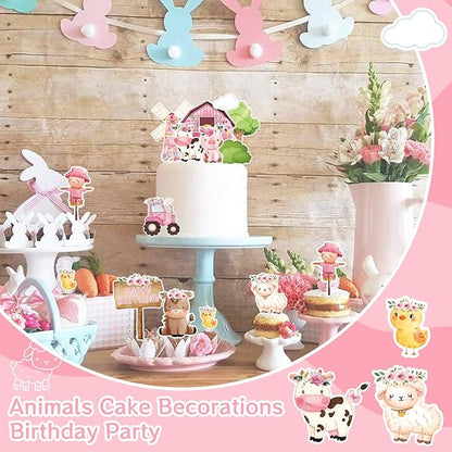 MEMOVAN Farm Cake Toppers 14pcs Farm Animal Chicken Sheep Pig Cow Cupcake Topper Picks Farm Cow Cake Decorations for Barnyard Farm Cow Birthday Baby Shower Party