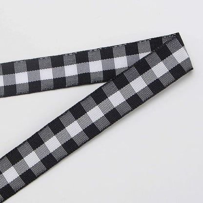Ribbli Black and White Gingham Ribbon,100% Polyester Woven Edge,5/8 Inch x 10 Yard,Plaid Ribbon,Buffalo Checked Ribbon (Black B)