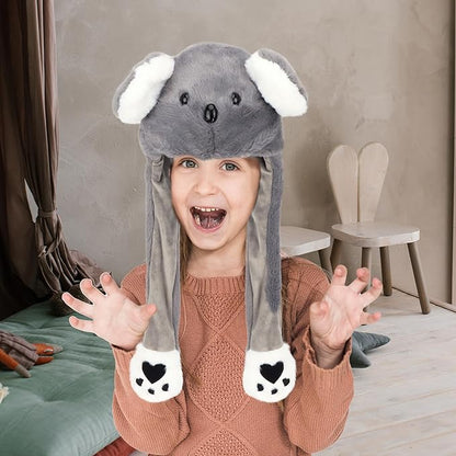 Bubblepompom Animal Hat with Ears Moving Jumping Pop Up Beating Hat Plush Holiday Cosplay Dress Up Funny Gift for Kids