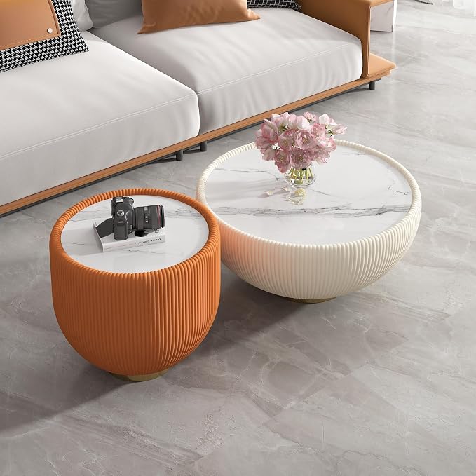 SSLine Bowl-Shape Small Coffee Table Modern Sintered Stone Top Coffee Table in